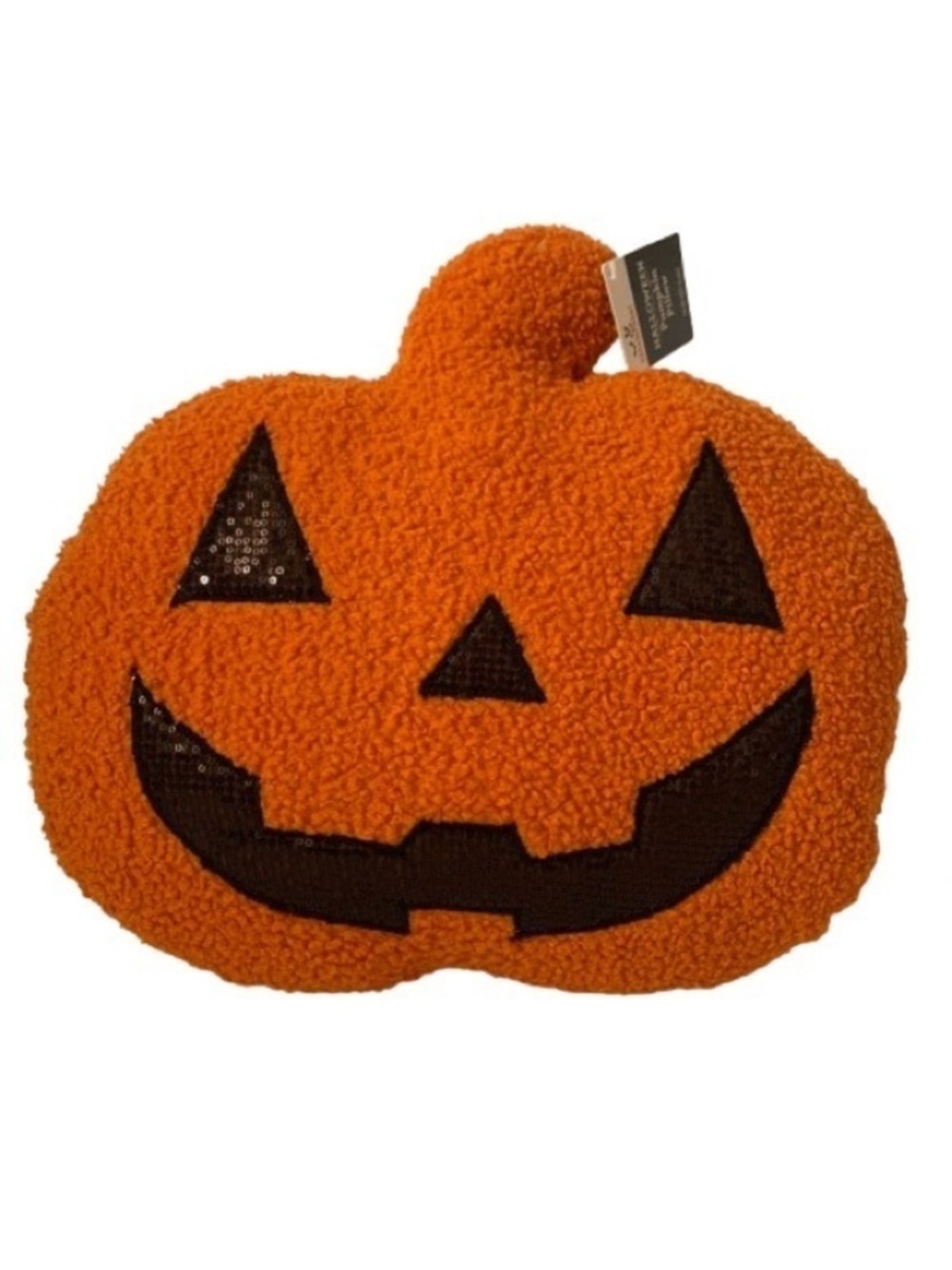 NWT. WAY TO CELEBRATE Pumpkin Jack-O-Lantern Sequin Face Pillow